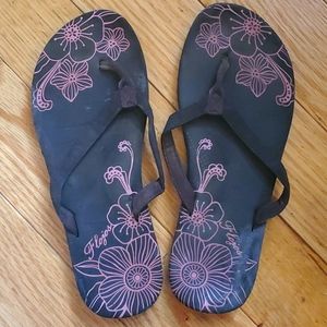 Brown with Pink Floral Flip-Flops